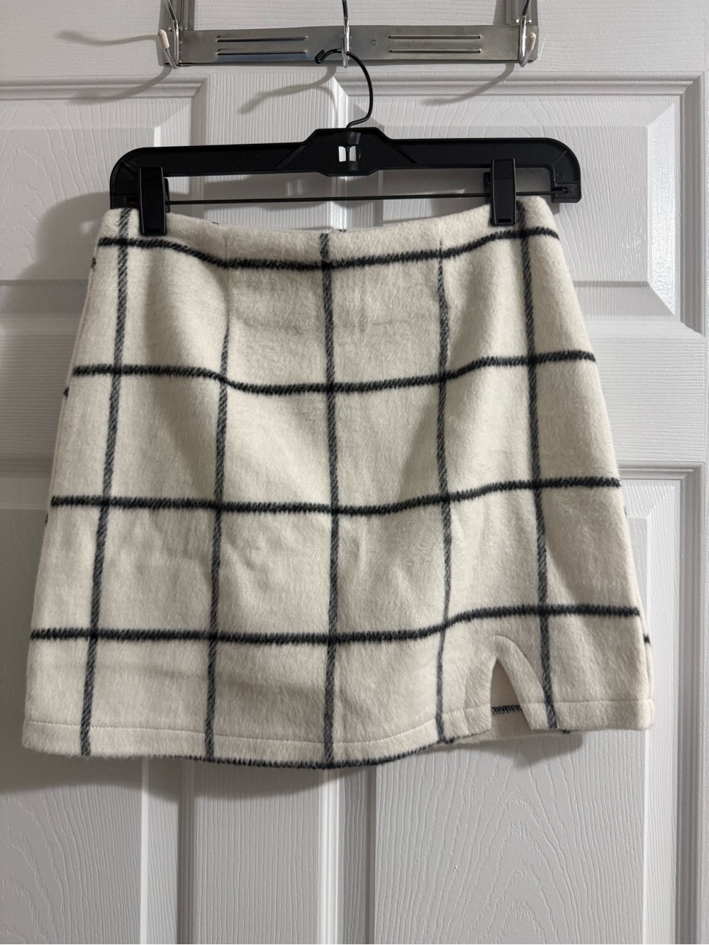 Lulu's Cream Mini Skirt with Black Windowpane Plaid